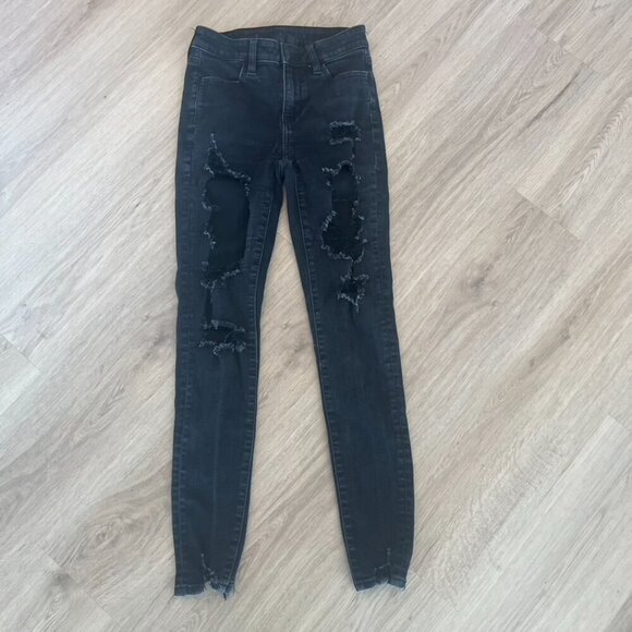 American Eagle Black Distressed High Rise Jegging Women's 0 Regular - Picture 1 of 10